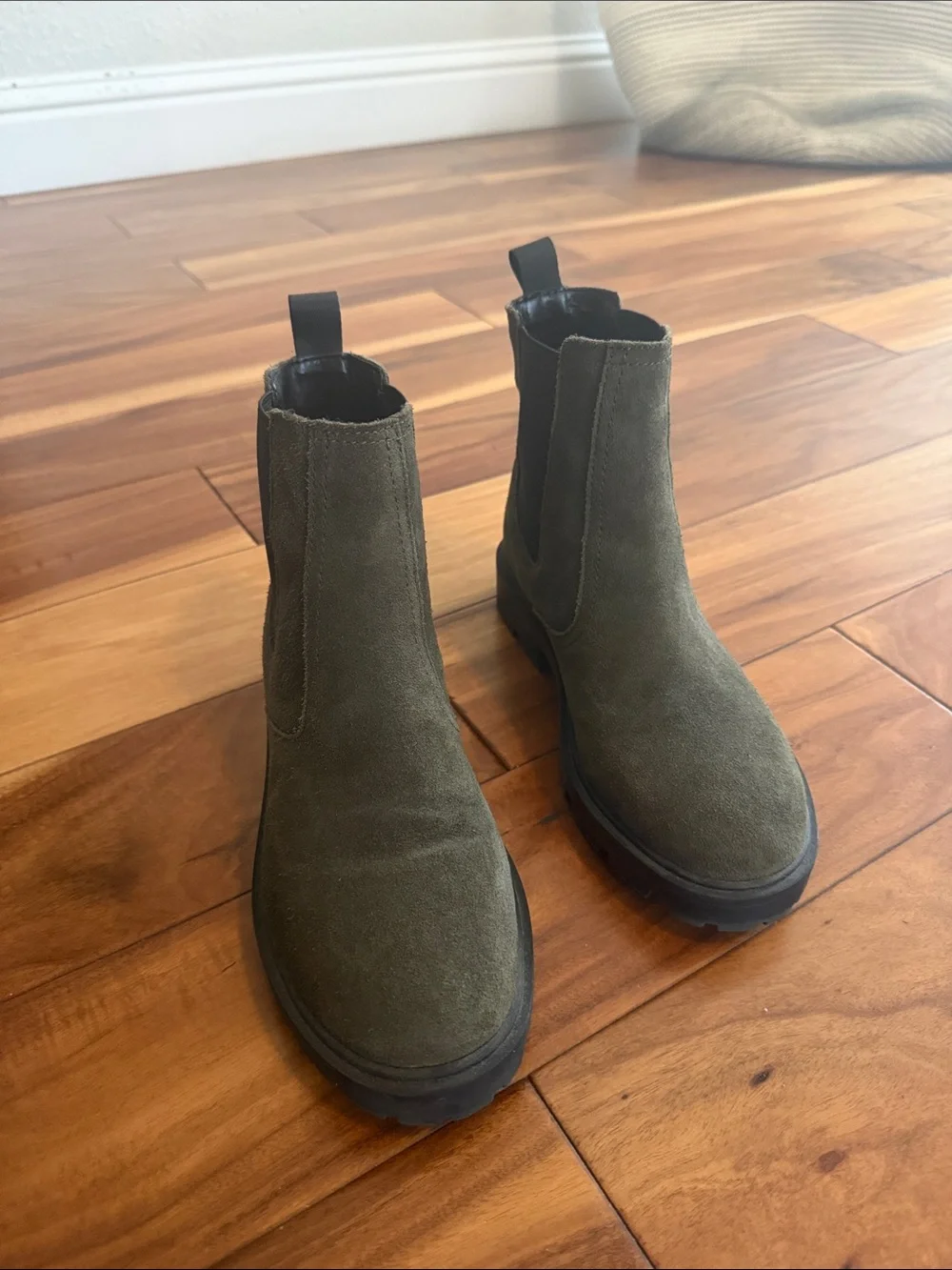 Nine West Olive Green Suede Chelsea Winter Boots